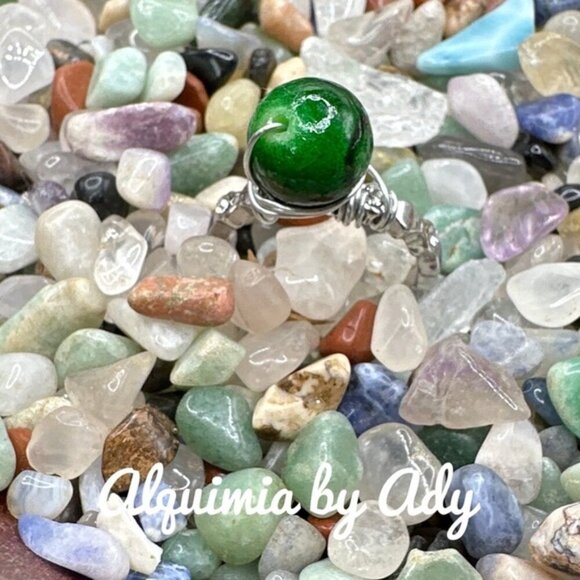 Silver Ring with Green Stone malachite - Picture 2 of 3